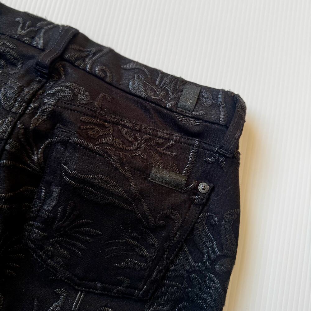 7 For All Mankind Gwenevere Black Floral Embroidered Jeans Pants Sz 29 Coquette - Picture 5 of 15